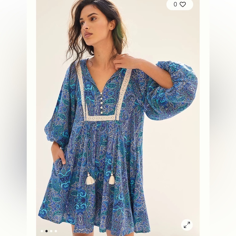 Anthropologie Boho Garden Lissa Romper Teal and Navy Paisley romper